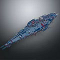Futuristic Space Battleship 3D Model With Detailed Blue Red Structure And Lighting 3d model