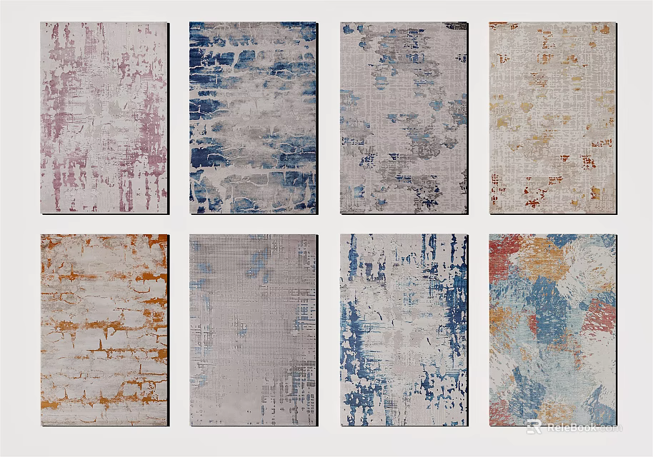 Square Rugs with Abstract Patterns Multiple Colors and Modern Textures for Home Decor 3d model