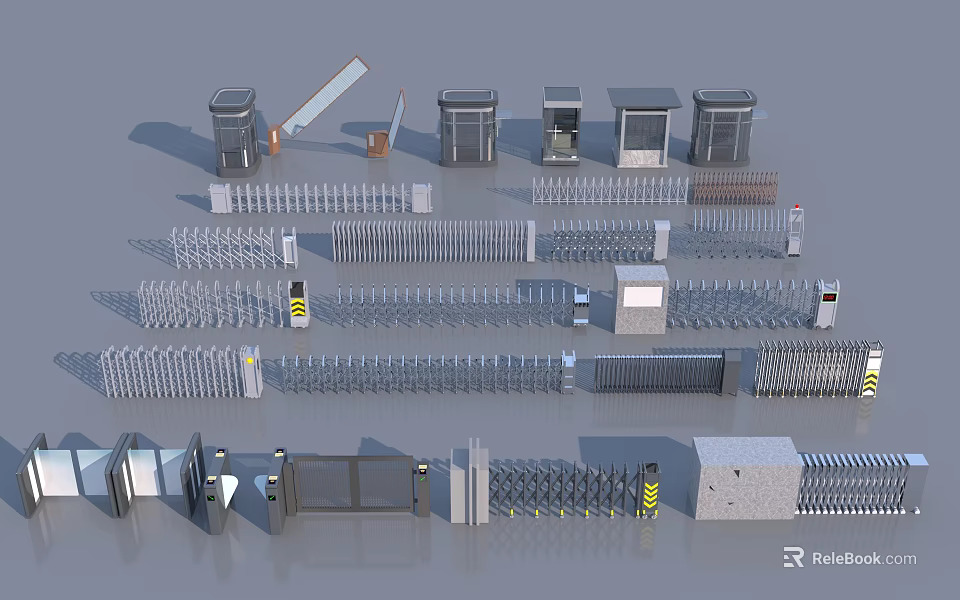 Various Security Gates Turnstiles And Metal Fences For Access Control Systems 3d model