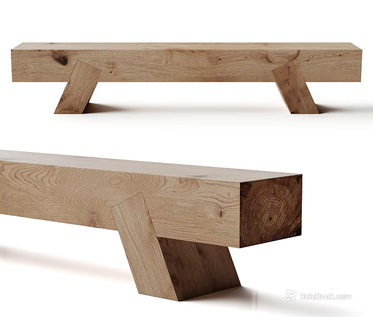 Natural Wooden Bench With Simple Design Solid Wood Structure And Sturdy Legs 3d model 