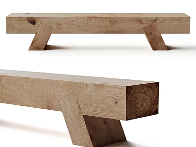 Natural Wooden Bench With Simple Design Solid Wood Structure And Sturdy Legs 3d model