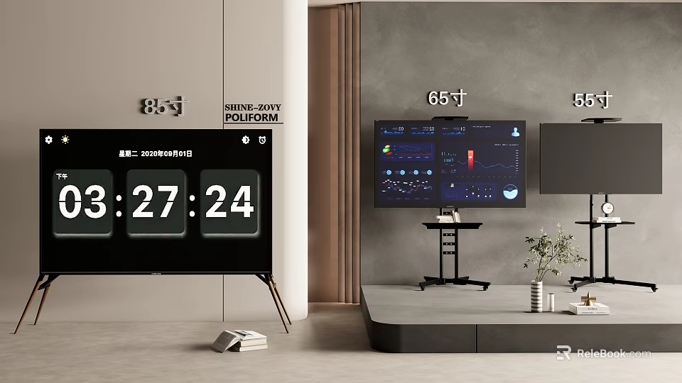85 Inch 65 Inch 55 Inch Smart TVs with Polestar Display and Digital Screen Content 3d model 