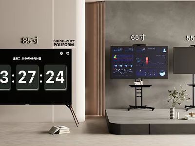 85 Inch 65 Inch 55 Inch Smart TVs with Polestar Display and Digital Screen Content 3d model