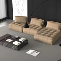 Modern Beige L Shaped Sofa Set With Coffee Table Floor Lamp And Gray Rug