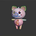 Pink Cartoon Piglet Character With Colorful Striped Scarf And Heart Shaped Blushes Standing On Dark Background