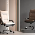Modern White and Brown Leather Office Chairs with Wheels and Ergonomic Design