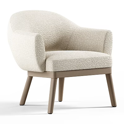 Modern Plush Beige Armchair With Rounded Armrests And Wooden Legs 3d model
