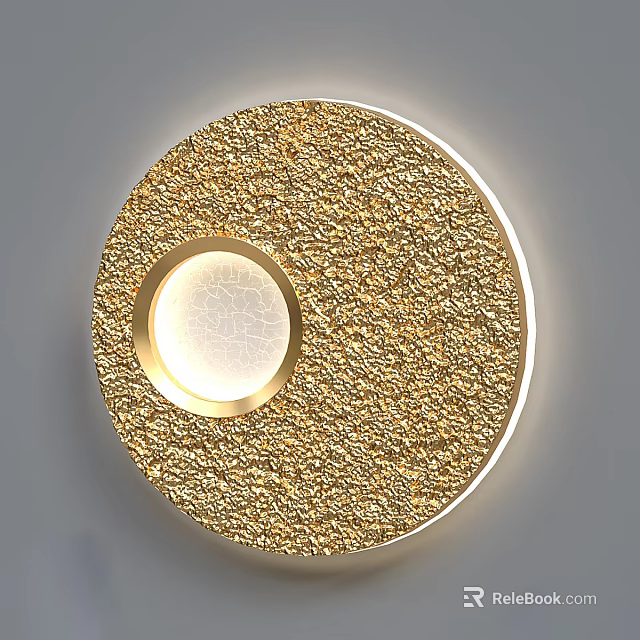 Modern Gold Wall Lamp with Textured Surface and Illuminated Round Center for Contemporary Interior Decoration 3d model 