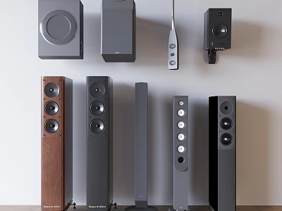 Various Home Audio Speakers With Different Designs And Colors For Home Entertainment Use 3d model