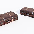 Two Vintage Brown Leather Suitcases with Metal Buckles and Straps on White Background