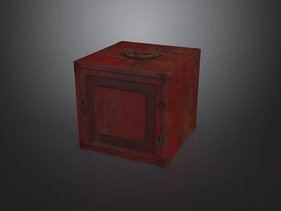 Red Vintage Cubic Bookcase With Doors Metal Latches And Circular Top Handle 3d model