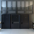 Black Modern Security Doors With Glass Cabinets In Indoor Showroom