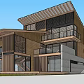 Modern Detached Villa With Wooden Facade Large Glass Windows And Balcony