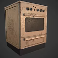 Vintage Kitchen Stove with Worn Surface Burners Oven Door and Drawer Design