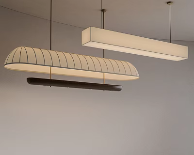 Modern Pendant Lights With Curved Fabric Shades And Linear Design For Interior 3d model