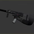 Black Tactical Submachine Gun Held By Gloved Hand On Reflective Surface 3d model