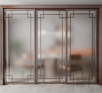 New Chinese style sliding door frosted glass sliding door 3d model