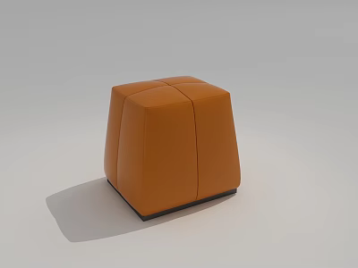 Modern Orange Leather Square Ottoman With Stitched Design And Black Base 3d model