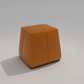Modern Orange Leather Square Ottoman With Stitched Design And Black Base 3d model