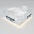 Modern Display Shelves With Transparent Glass White Design LED Lighting Display Compartments And Large Screen Background