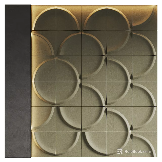 Elegant Modern Background Wall Featuring Circular Patterns And Textured Gold Tiles 3d model