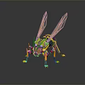 Mechanical Insect 3D Model With Yellow Black Body And Transparent Wings