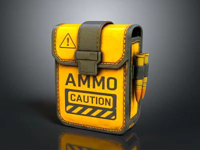 Yellow Tactical Ammo Pouch With Warning Sign And Bullets Design 3d model