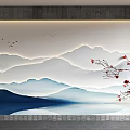 Traditional Sofa Background Wall With Landscape And Red Blossoms 3d model
