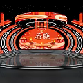 Traditional Spring Festival Gala Stage with Red Gold Traditional Elements and Circular Lighting Design