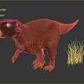 3D Character Dinosaur with Brown Body Yellow Belly Black Head and Sharp Claws Near Grass