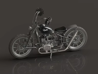 Classic Vintage Black Custom Motorcycle With Chrome Details And Leather Seat 3d model
