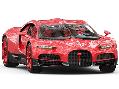 Red Bugatti Sports Car Featuring Sleek Aerodynamic Body And Red Wheels 3d model