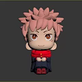 Pink Haired Anime Character Figurine With Red Eyes Red Blue Outfit And Red Shoes