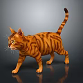 Orange Tabby Cat 3D Model in Walking Pose with Yellow Eyes on Gray Background 3d model