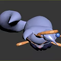 Cute Purple Cat 3D Model With Pink Ears Blue Eyes And Orange Decorative Horns