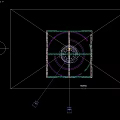 Modern Exhibition Hall Ceiling Design With Circular Ring Structure Blue Lighting And LOGO