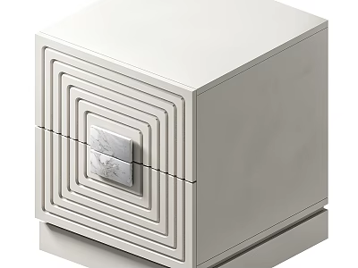 Modern White Nightstand With Drawer And Geometric Lines Marble Decorative Panel 3d model