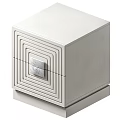 Modern White Nightstand With Drawer And Geometric Lines Marble Decorative Panel