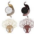Artistic Wall Clocks With Peacock Design And Tree Shaped Decoration In Gold And Dark Colors
