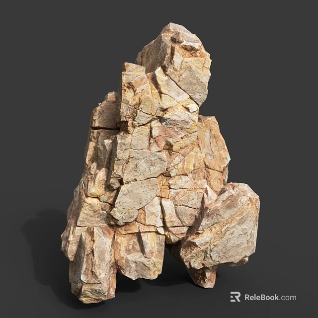Natural Rock Formation With Textured Layers And Earthy Tones In Outdoor Scene 3d model 