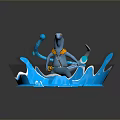 Blue Reptile Figurine in Dynamic Pose with Water Splash and Yellow Accents