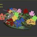 Vibrant Cartoon Scene With Cherry Blossom Trees Traditional Houses Small Bridge And Pond