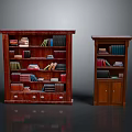 Dark Wooden Bookcases with Multiple Shelves Books Decor Items Drawers and Cabinet Doors