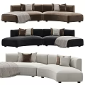 Comfortable Sectional Sofa with Soft Pillows and Throw Blanket in Brown Black Beige 3d model