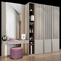 Modern Wardrobe with Striped Panel Design and Dressing Table Mirror Storage Shelves 3d model