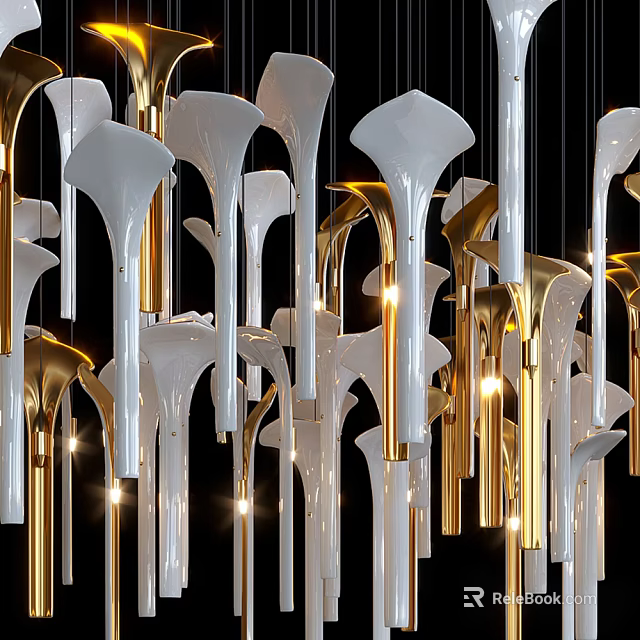 White And Gold Chandeliers With Unique Hanging Design 3d model 