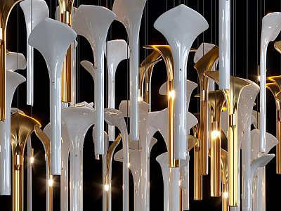 White And Gold Chandeliers With Unique Hanging Design 3d model