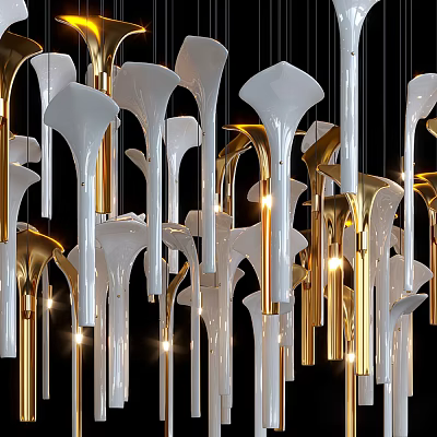 White And Gold Chandeliers With Unique Hanging Design 3d model