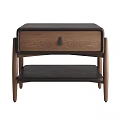 Modern Bedside Table With Leather Front Panel Wooden Drawer And Lower Shelf 3d model