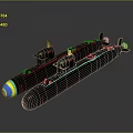 Two Black Submarines With Colorful Front Sections And Red Green Indicator Lights 3d model